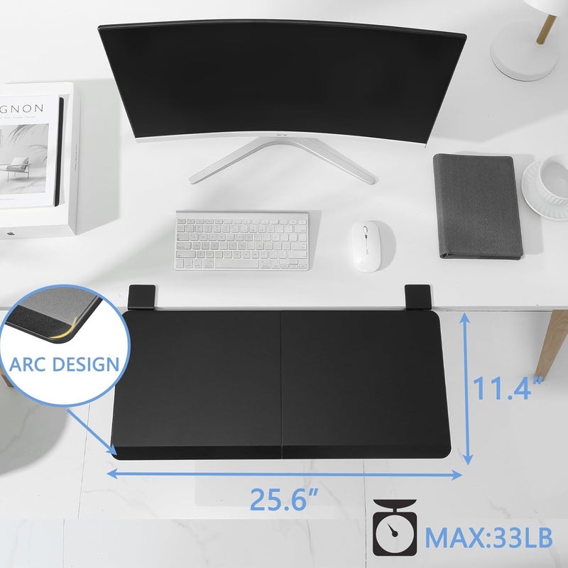 ETHU Ergonomics Desk Extender Tray, 25.6"x11.4" Large Size Foldable Keyboard Drawer Tray Clamp On, Armrest Support for Home and Office (Black) - Image 3